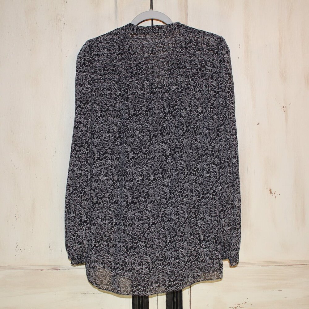 Max Studio black‎ and white long-sleeve tie-neck tunic style blouse L - Picture 4 of 4